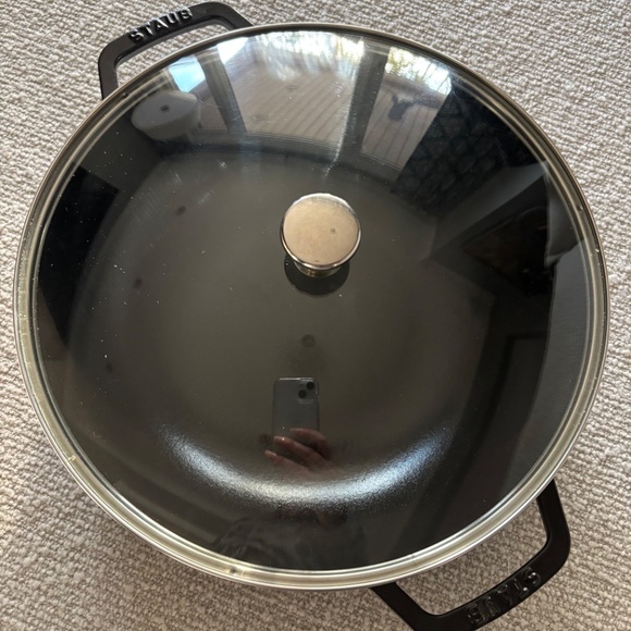 Staub Enameled Cast Iron Perfect Pan Wok, 12" Matte Black - Picture 2 of 5